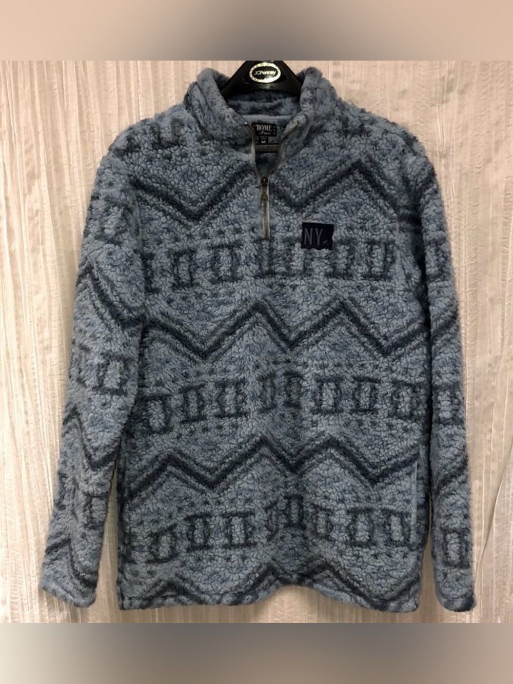 Home Free M Blue Navy Sherpa Teddy Pullover Quarter Zip Sweatshirt